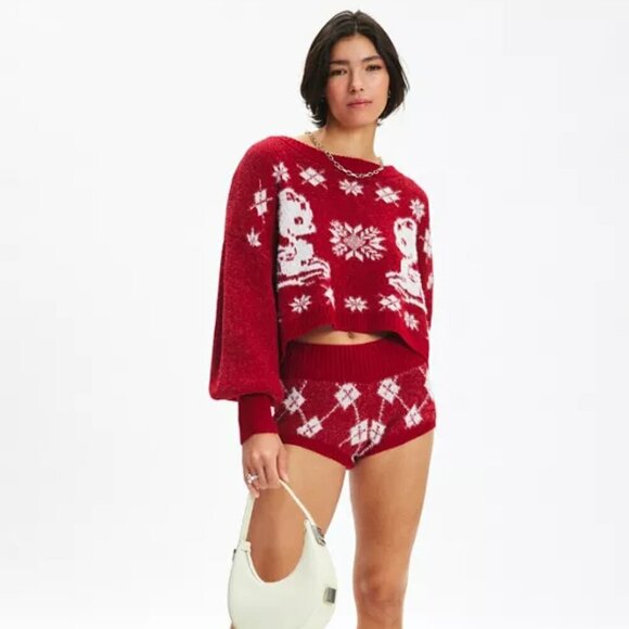NWT UO Out From Under Catching Feelings Fairisle Print Red Micro Shorts - Picture 3 of 4